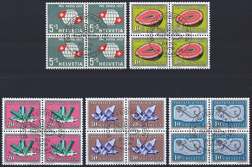 Schweiz, Pro Patria, Nr.91-95, im Viererblock, offiz. ET-Stempel