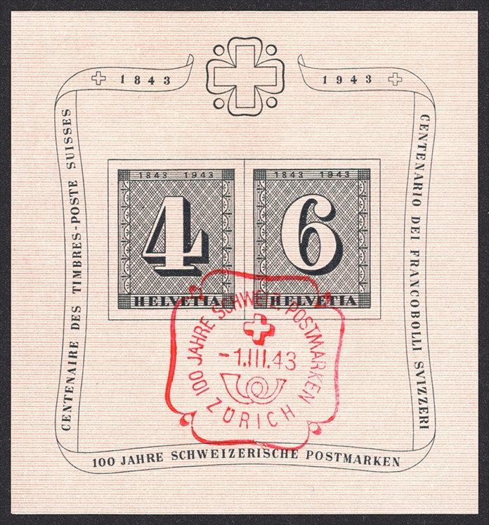 Schweiz, Zuschlagsausgaben, Nr.14, Zürich-Block (Nr.1), roter Sonder-Stempel