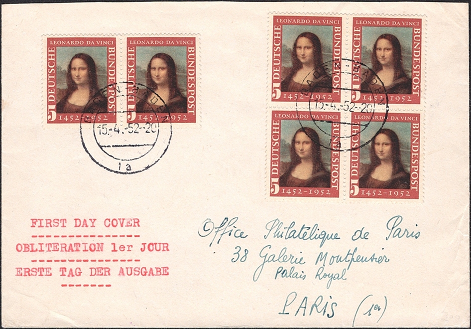 Deutschland, BRD, Nr.148, Mona Lisa, auf portogerechtem FDC nach Paris, BADEN-BADEN
