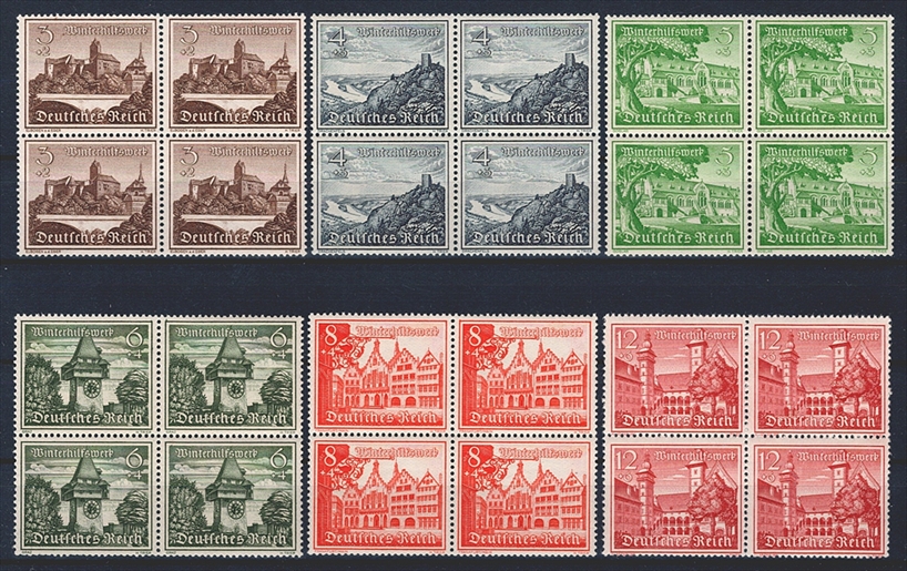 Deutschland, Deutsches Reich, Nr.730-738, Winterhilfswerk, komplette Serie, im Viererblock – Bild 2