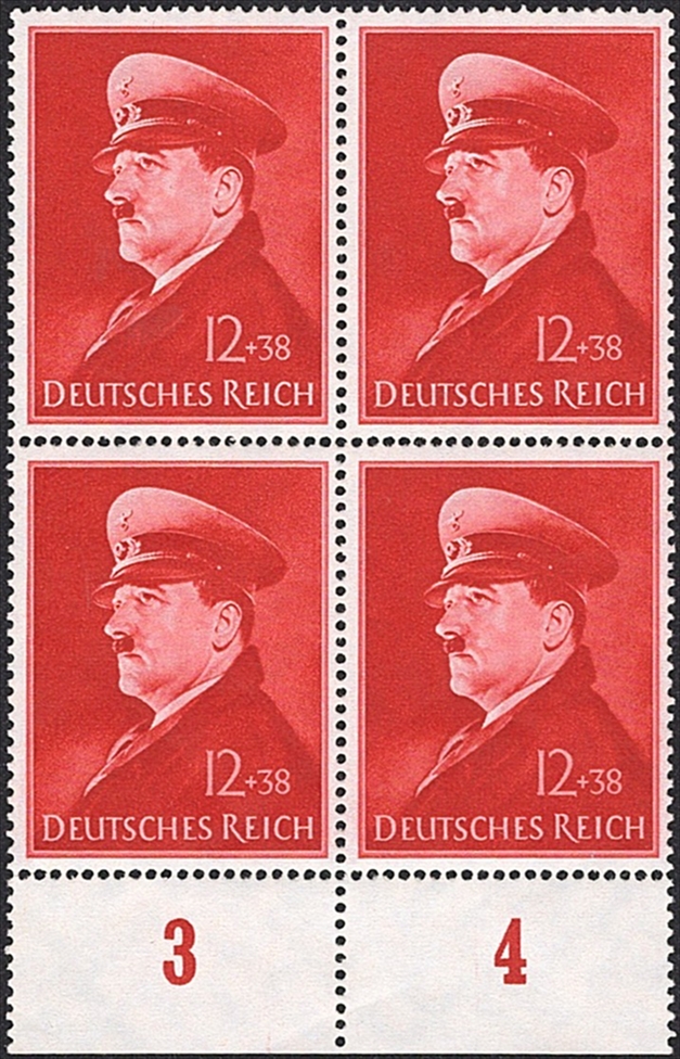 Deutschland, Deutsches Reich, Nr.772y, waagrechte Riffelung, Hitler, im Viererblock
