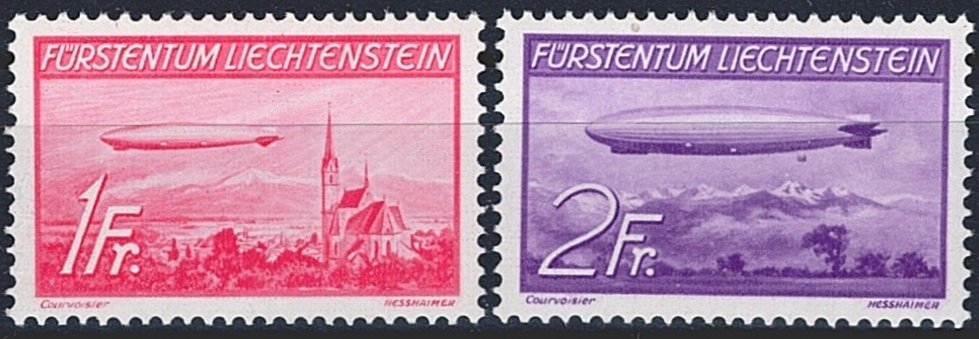 Liechtenstein, Flugpost, Nr.14-15, Zeppeline, komplette Serie