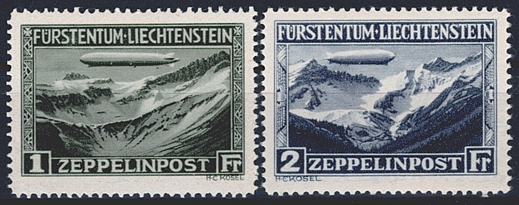 Liechtenstein, Flugpost, Nr.7-8, Zeppeline, komplette Serie