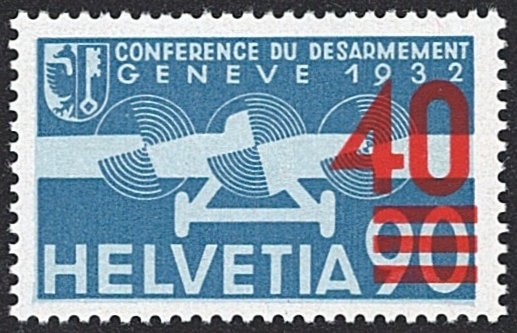 Schweiz, Flugpost, Nr.24a, 40/90Rp., Aufdruck hellrot