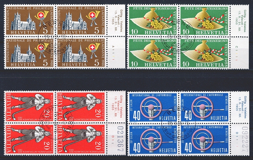 Schweiz, Freimarken, Sondermarken, Nr. 320-323, im Viererblock, ET-Stempel BERNE f