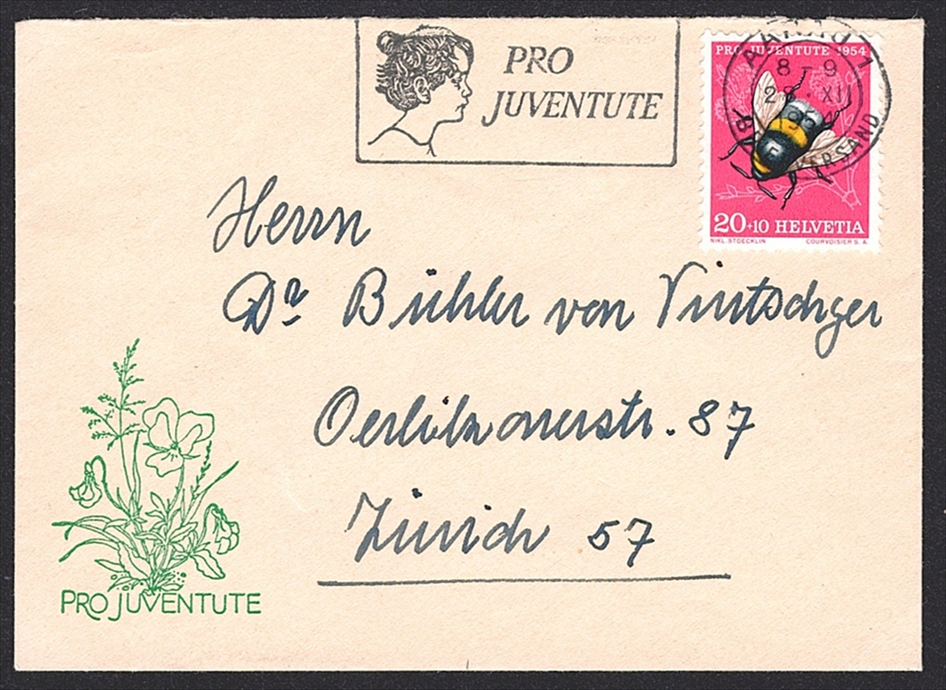 Schweiz, Pro Juventute-Briefli, Nr.54, Frankatur Nr.155, passender Maschinenstempel AARAU