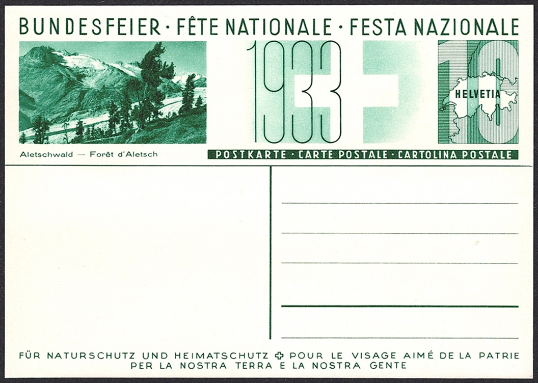 Bundesfeierkarten, Schweiz, 1933, Nr.58a, Aletschwald, Steinbock