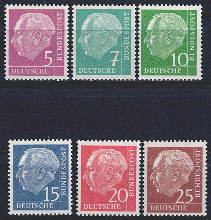 Deutschland, BRD, Freimarken, 179y-186y, Fluorpapier, komplette Serie, (6 Werte)