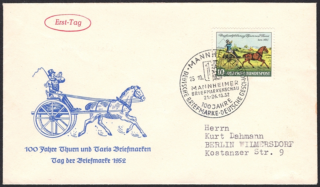 Deutschland, BRD, Nr.160, Thurn und Taxis, illustrierter, adressierter FDC, MANNHEIM