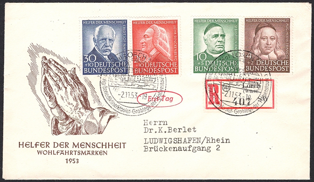 Deutschland, BRD, Nr.173-176, Wohlfahrt, komplette Serie, illustrierter, adressierter FDC, LORCH
