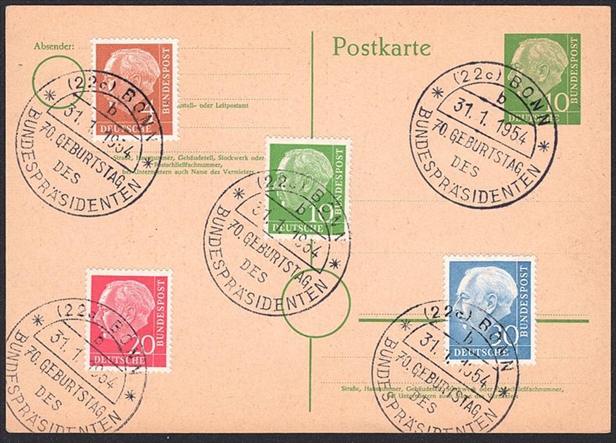 Deutschland, BRD, Nr.178x/183x/185x/187x, Freimarken, auf passender Ganzsache, Sonder ET-Stempel