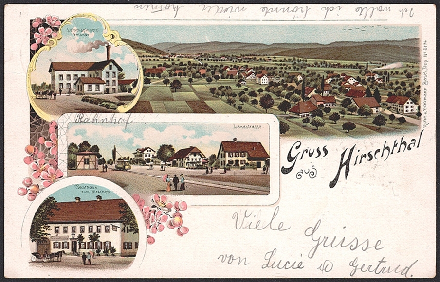 Lithographien Schweiz, Gruss aus HIRSCHTHAL, 4 Bilder, 1903