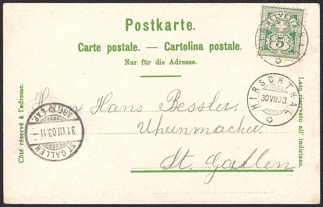Lithographien Schweiz, Gruss aus HIRSCHTHAL, 4 Bilder, 1903 – Bild 2
