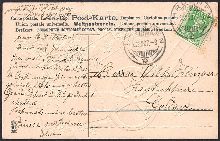 Lithographien Schweiz, Kitschkarten, mit Prägedruck, 1907 – Bild 2