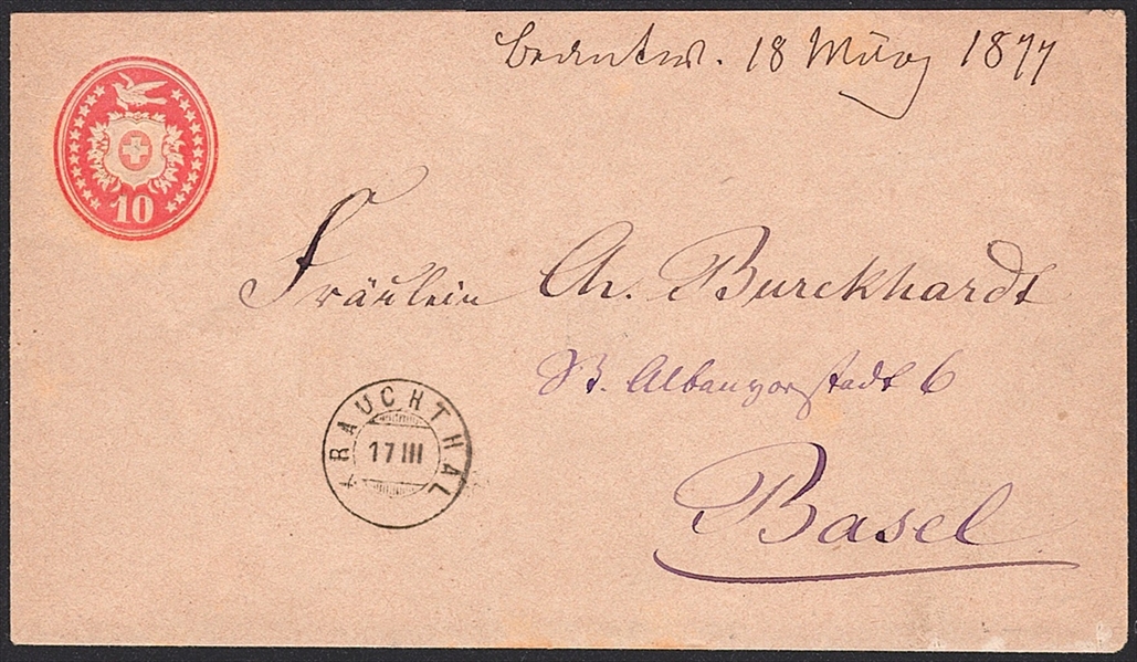 Schweiz, Abstempelungen, Ganzsachen, Tübli-Briefe, Altschweiz, Zwergstempel KRAUCHTHAL sauber auf Tübli-Brief Nr.BU 021, rückseitig kleiner Einriss