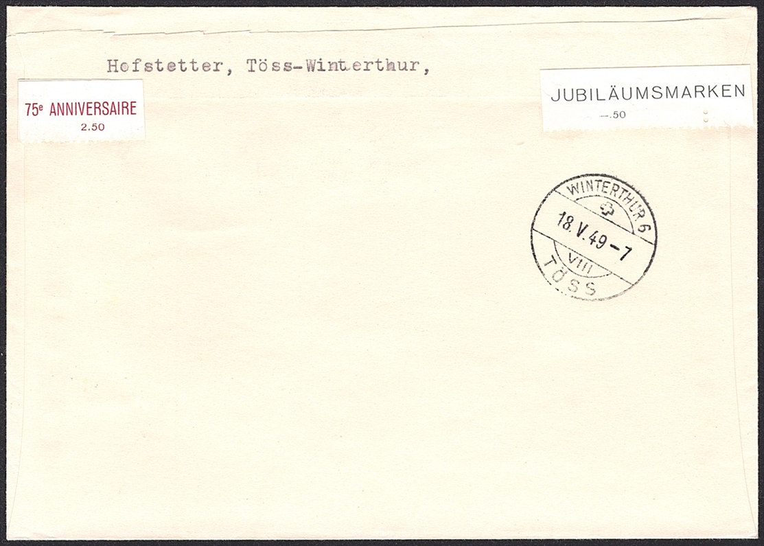 Schweiz, FDC, Freimarken, Nr.294-296, 75 Jahre UPU, R-FDC, ET-Stempel BERN d – Bild 2