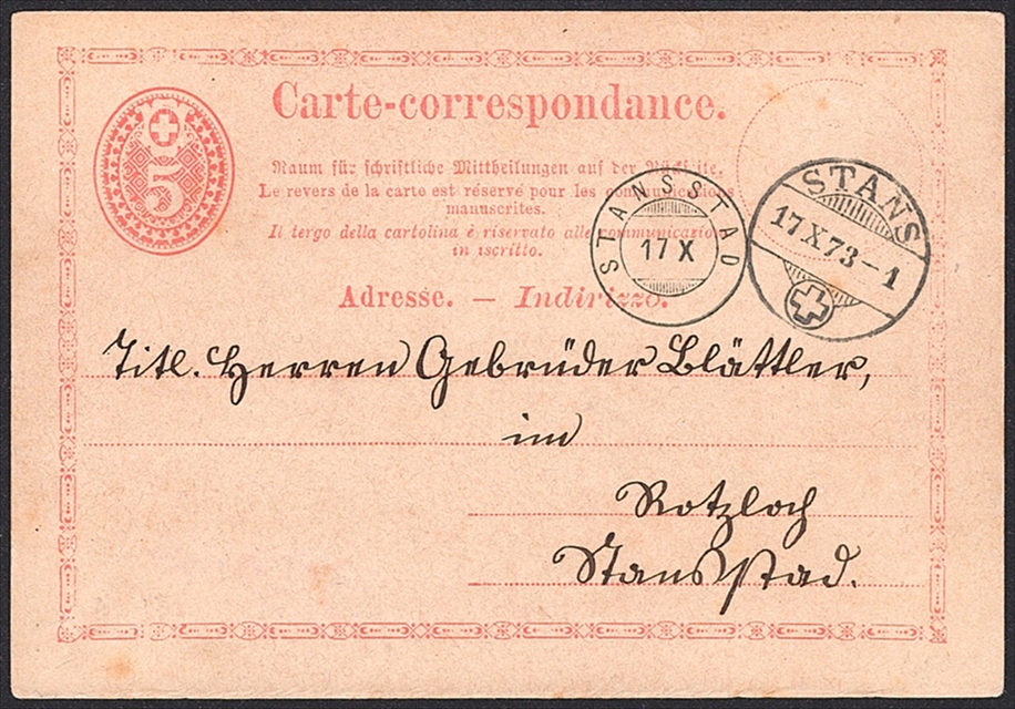 Schweiz, Ganzsachen, Postkarte, PK 002, Zwergstempel STANSSTAD
