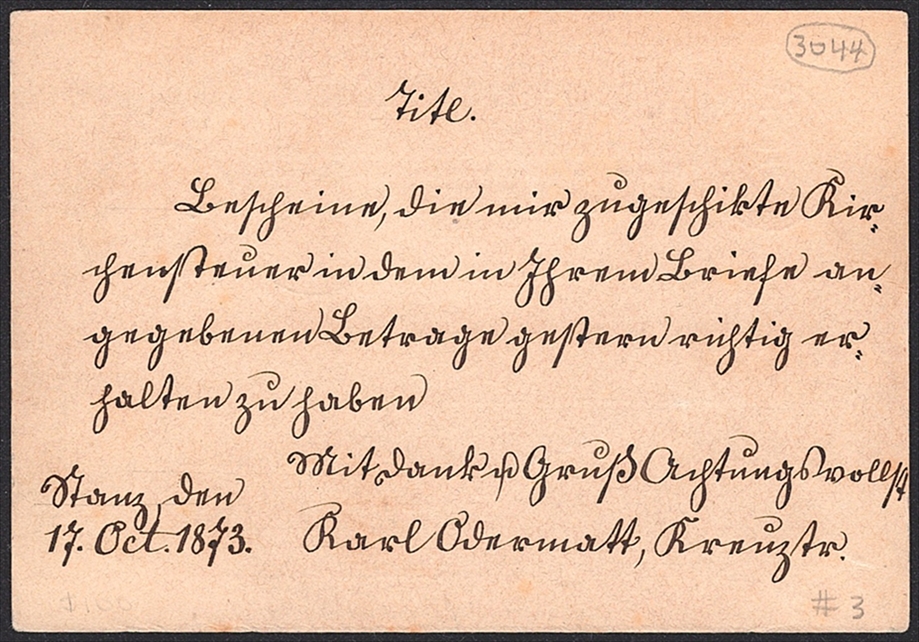 Schweiz, Ganzsachen, Postkarte, PK 002, Zwergstempel STANSSTAD – Bild 2