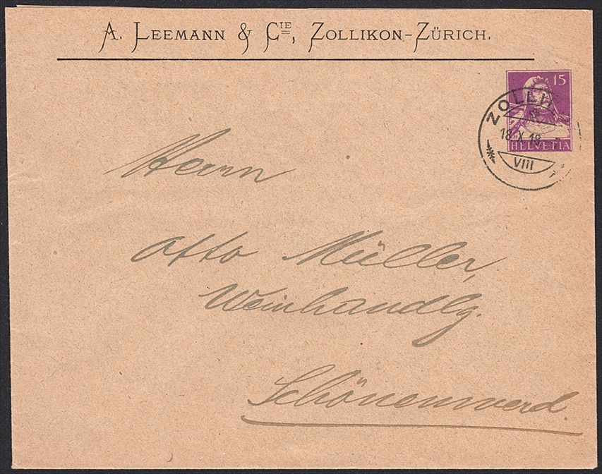 Schweiz, Ganzsachen, Privatganzsache, A.Leemann & Cie.Zollikon, PBU 040, ZOLLIKON