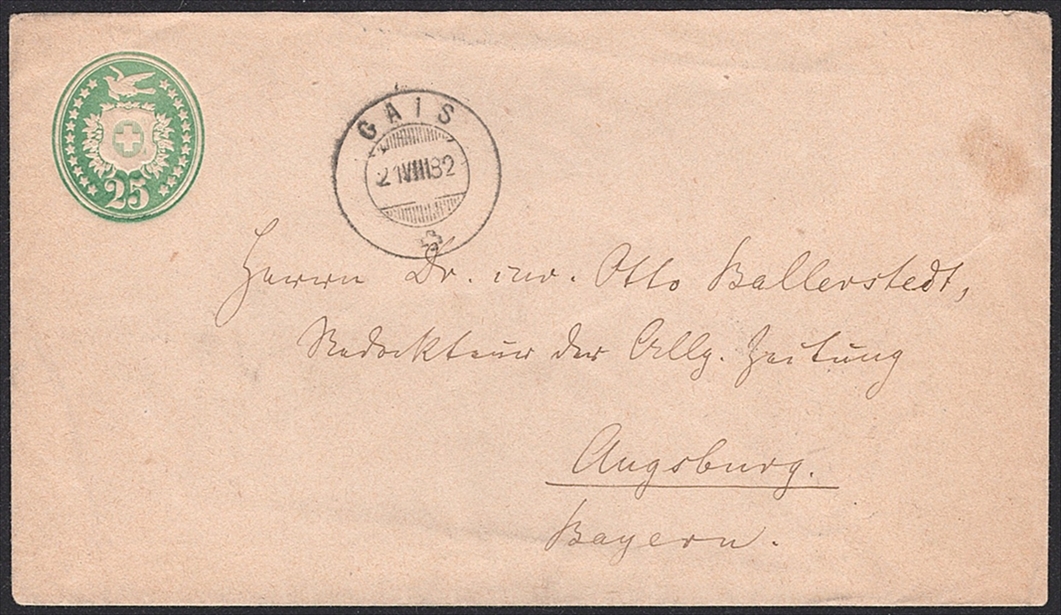 Schweiz, Ganzsachen, Tübeli-Briefe, BU 015, nach Augsburg, GAIS