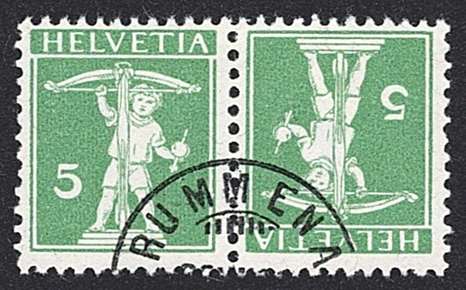 Schweiz, Kehrdrucke, Nr.7ll, 5Rp.Tellknabe, Type 2, KRUMMENAU