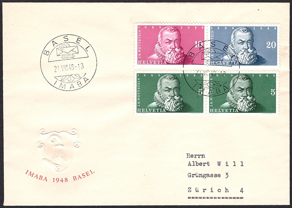 Schweiz, Zuschlagsausgaben, Nr.29/30, IMABA Basel mit Nr.281 auf Sonderumschlag, Sonderstempel