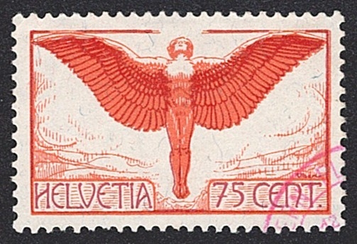 Schweiz,Flugpost, Nr.11, 75Rp.orange, roter Eckstempel