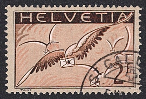 Schweiz,Flugpost, Nr.13z, 2Fr.braun, ST.GALLEN