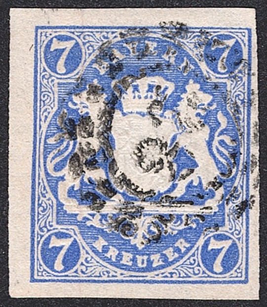 Deutschland, Altdeutschland, Bayern, Nr.21, 7Kr., Mühlradstempel