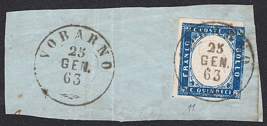 Italien, Sass.Nr.11, Vollstempel VOBARNO, Befund Manzoni
