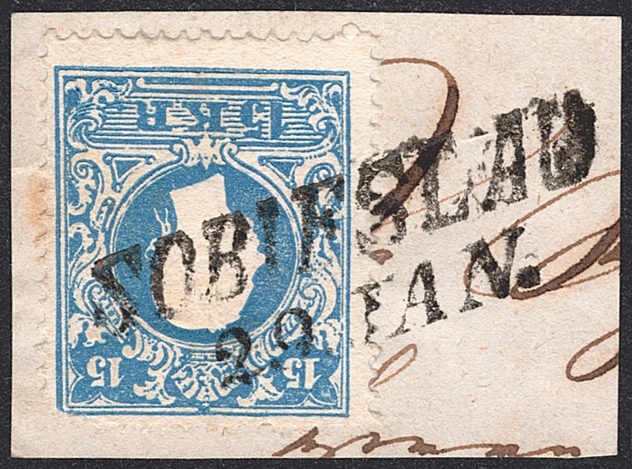 Österreich Kaisertum 1858 - 15 Kreuzer ANK Nr. 15 I a hellblau gestempelt "SOBIESLAU"