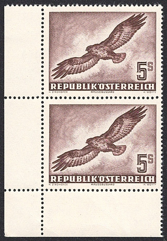Österreich, Nr.986, Mäusebussard, senkrechtes Paar, Bogenecke
