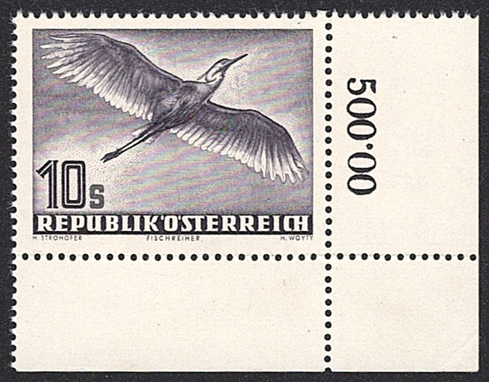 Österreich, Nr.987, Graureiher, Bogenecke