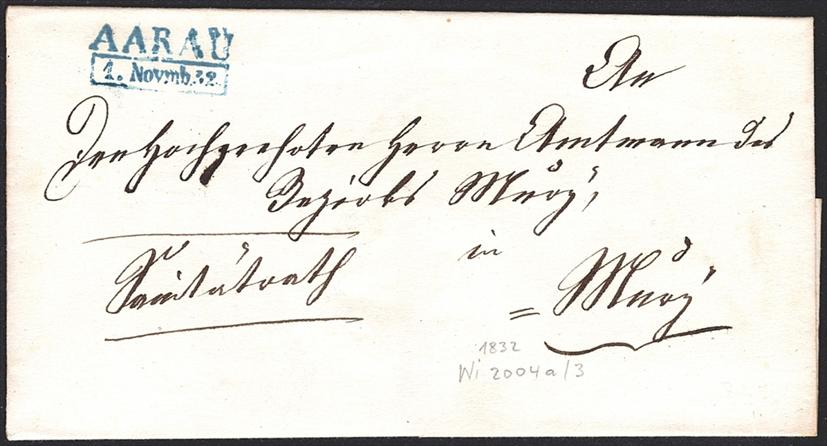 Schweiz, Abstempelungen, Kanton Aargau, AARAU, blau, Wi.2004a, amtlichter Faltbrief nach Muri