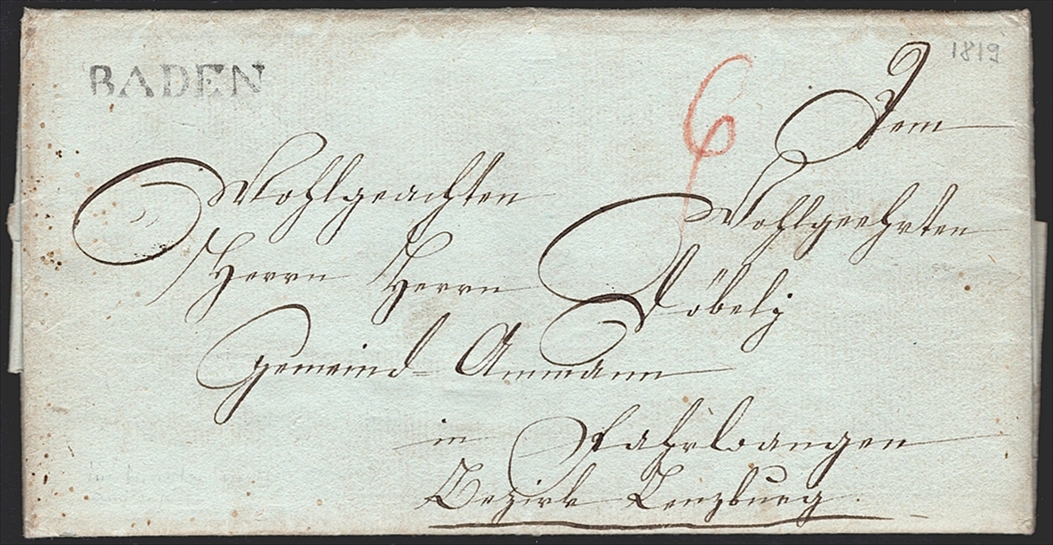 Schweiz, Abstempelungen, Kanton Aargau, BADEN, Wi.2053a, Faltbrief in den Bezirk Lenzburg