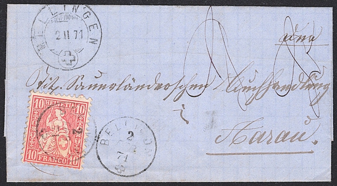 Schweiz, Abstempelungen, Kanton Aargau, Sitzende Helvetia, BELLIKON Gr.104/MELLINGEN, auf Faltbrief nach Aarau