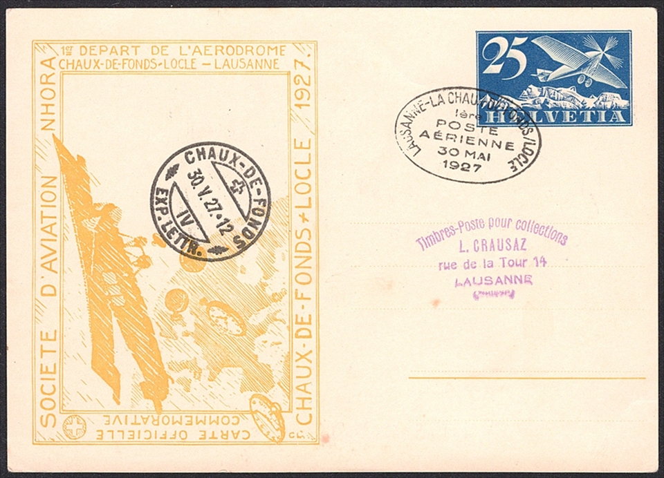 Schweiz, Erstflüge, Lausanne-La Chaux-de-Fonds, RF 27.4aA