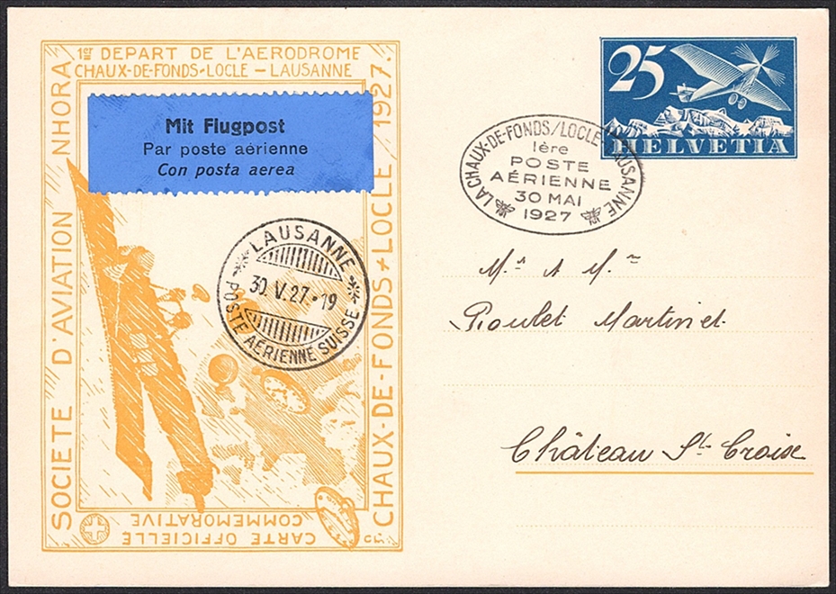 Schweiz, Erstflüge, Lausanne-La Chaux-de-Fonds, RF 27.4aA