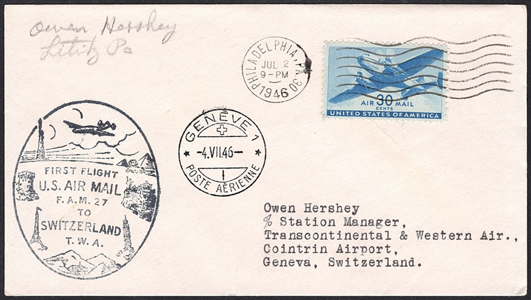 Schweiz, Erstflüge, Philadelphia-Genf, RF 46.5e