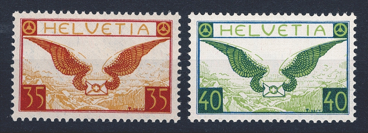 Schweiz, Flugpost, Flugbrief, Nr.14z-15z, geriffeltes Papier, beide Werte