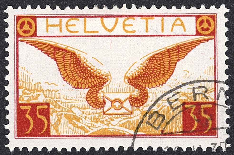 Schweiz, Flugpost, Flugbrief, Nr.14z, geriffeltes Papier, Eckstempel