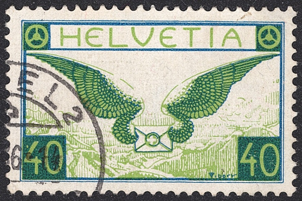 Schweiz, Flugpost, Flugbrief, Nr.15z, geriffeltes Papier, Eckstempel