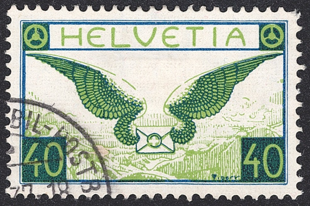 Schweiz, Flugpost, Flugbrief, Nr.15z, geriffeltes Papier, Eckstempel