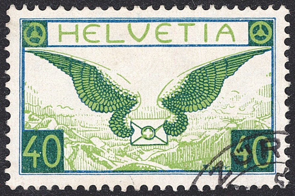 Schweiz, Flugpost, Nr.15z, geriffeltes Papier, Luftbrief Eckstempel