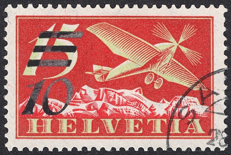 Schweiz, Flugpost, Nr.19, 10/15Rp., Eckstempel