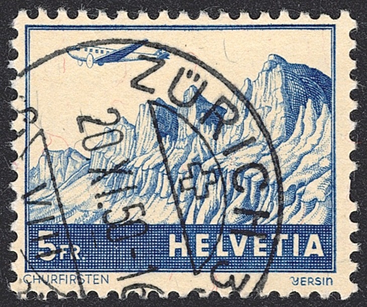 Schweiz, Flugpost, Nr.34, 5Fr.Churfirsten, ZÜRICH