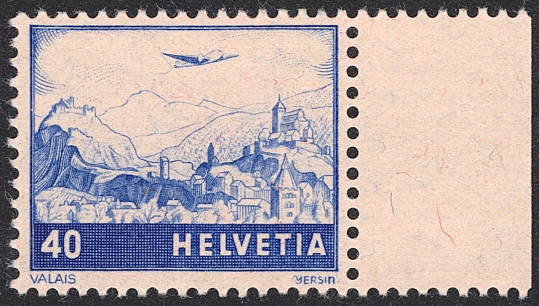 Schweiz, Flugpost, Nr.44, Farbänderung,rechter Bogenrand
