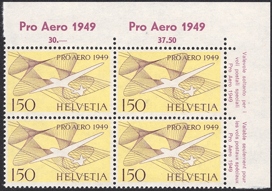 Schweiz, Flugpost, Nr.45, Pro Aero, im Viererblock, Bogenecke