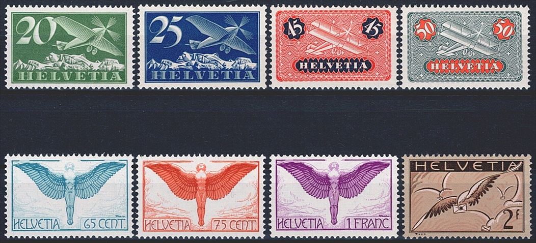 Schweiz, Flugpost, Nr.4z-13z, 1933-1937, geriffeltes Papier, komplette Serie