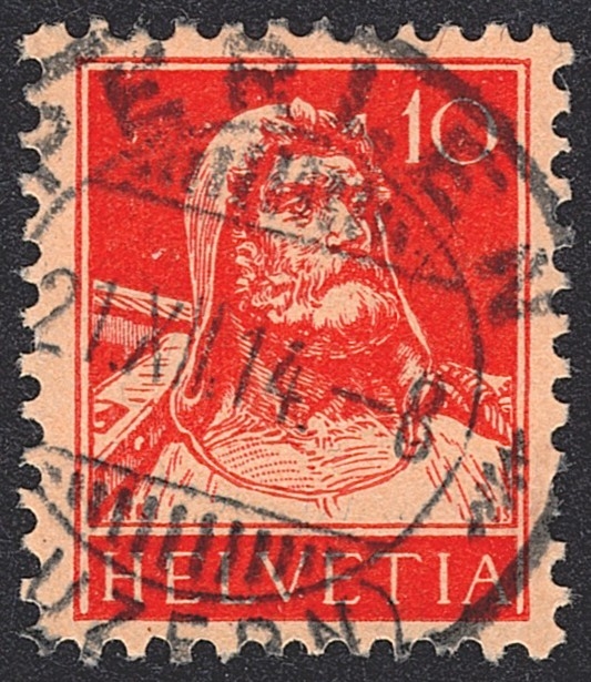Schweiz, Freimarken, Nr.126l, 10Rp.rot Typ 1, Vollstempel PERLEN